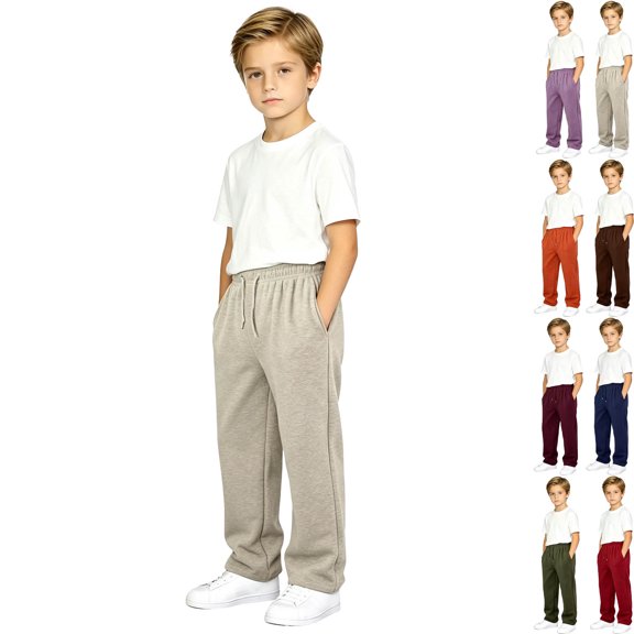 DJDLJWCJ Boys Fleece Lined Sweatpants Winter Warm Straight Leg Pants Elastic Waist Side Pocket Casual Pants Beige Size 4T