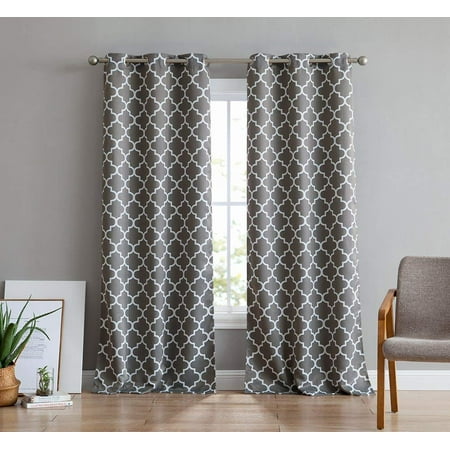 HLC.ME Lattice Print Decorative Blackout Thermal Privacy Room Darkening Grommet Window Drapes Curtain Panels for Bedroom - Set of