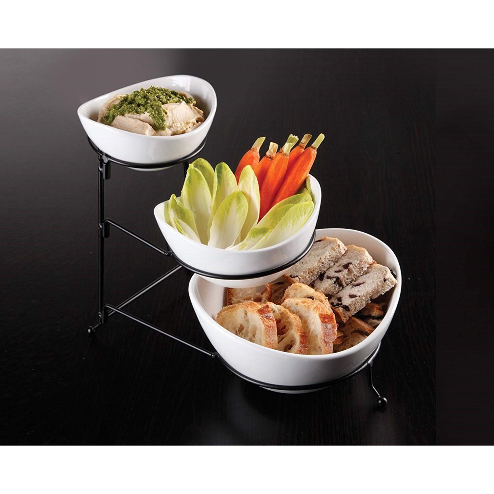 Gibson Elite Gracious Dining 3 Tier Bowl Server Set w/ Metal Stand