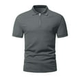 thumbnail image 4 of safuny Men's Slim Basic Shirts Lined Pullover Activewear Casual Workout Summer Relaxed Trendy Solid Color Tops Short Sleeve Quarter Zipper Lapel Tees Dark Gray M, 4 of 6