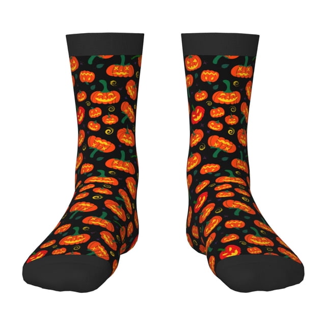 Kdxio Pumpkin Fallen Leaves Print Children's Socks for Daily Wear and Sports Use Colorblock Mid-Calf Design Breathable Material