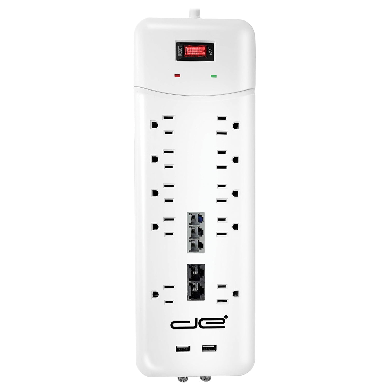 Digital Energy 15-Foot Long Extension Cord, 3500 Joules, 10-Outlet Surge Protector Power Strip, Two Usb Charging Ports, Coaxial and Phone Protection, Etl Listed