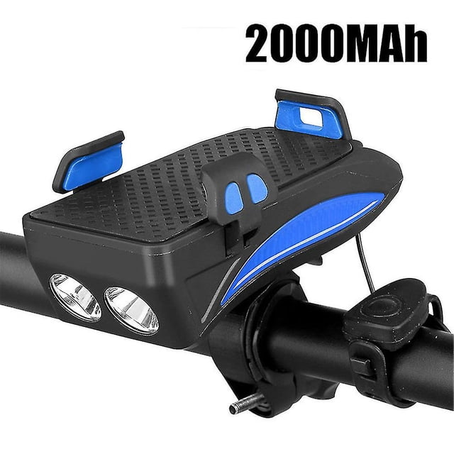 4 In 1 Bicycle Phone Holder Led Bike Headlight Usb Charge Treasure With Horn Waterproof