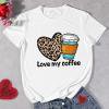 Café Día de San Valentín Mujer Camiseta Leopardo Amor Imprimir Verano Camisetas Casual Tops Tmvgtek Para estrenar