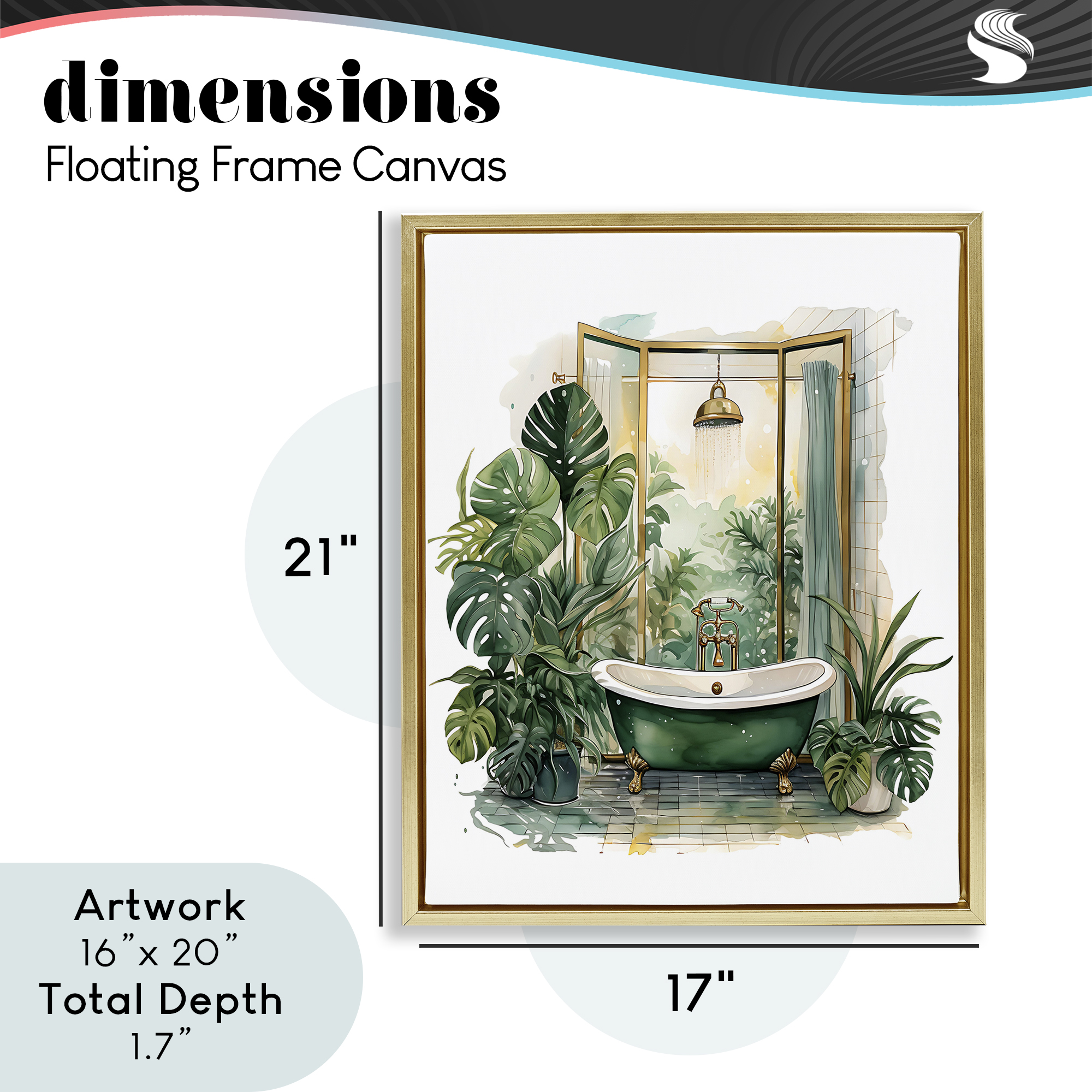 Bathtub in Tropical Oasis Gold Framed Floater Canvas Wall Art, design by Lettered and Lined