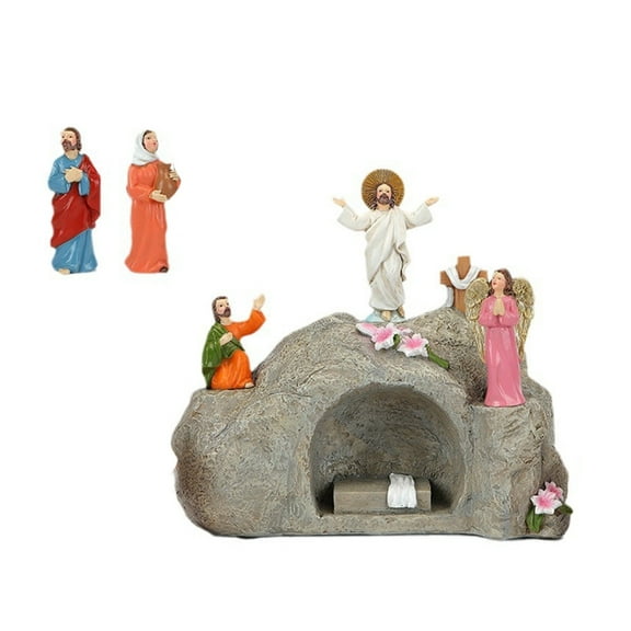 AOOOWER Resurrection Easters Tomb Scene Figurines Set for Seasonal Tabletop Decorations