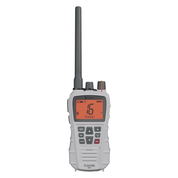 Cobra BlueBound 350 Floating Handheld VHF Marine Radio, 6-Watt Waterproof Boat Radio with NOAA Weather Alerts & USB-C Charging (White)
