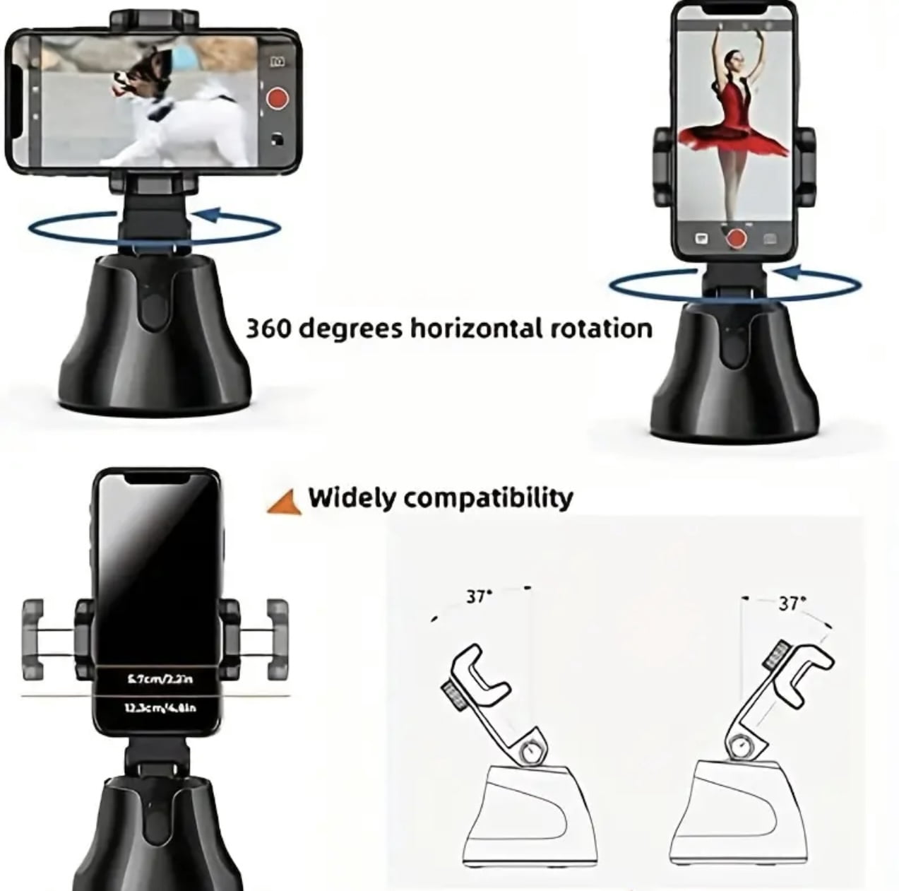 360 Rotation Auto Tracking Phone Holder Tripod Selfie Stick With Remote,Smart Following Face And Object Tracking Tripod Stand Phone Holder Mount