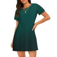 thumbnail image 1 of Balery Dark teal green Camisón de manga corta con cuello redondo para mujer, cómodo y elegante., 1 of 6
