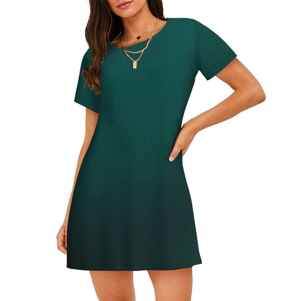 Disketp Dark teal green para Camisón Corto de Manga Corta para Mujeres, Camisón Cómodo con Escote Redondo, Bonito y Confortable