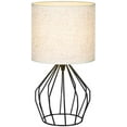 thumbnail image 7 of Black Bedside Table Lamp Modern Style Black Hollowed Out Base with Tan Linen Fabric Shade, 7 of 7