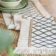 thumbnail image 2 of Nvzi Table Runner, Boho Table Runner Cotton Linen Table Decorations, Farmhouse Table Runners with Tassels for Bohemian Wedding Bridal Shower Rustic Home Dining Table Decor (Black/Grid, 12x90), 2 of 5