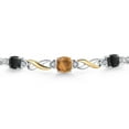 thumbnail image 3 of Gem Stone King 925 Silver and 10K Yellow Gold Brown Tiger Eye and Black Onyx and White Lab Grown Diamond Bracelet for Women | 2.15 Cttw | Gemstone | Cushion 6MM | Fully Adjustable 9 inch, 3 of 5