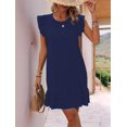 thumbnail image 4 of Summer Dresses for Women Round Neck Cap Sleeve Ruffle Hem Casual Smock Mini Dress Dark Blue S, 4 of 7