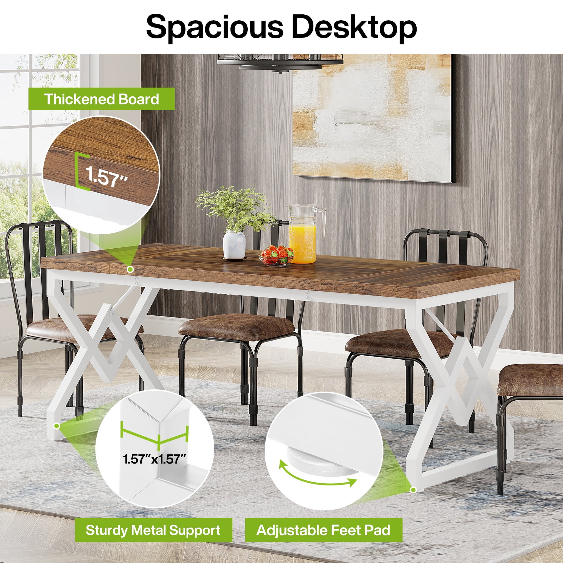 Tribesigns 63 Inches Computer Desk with Extra Thick Wooden Tabletop and Thicken Frame, Large Office Executive Workstation for Home Office