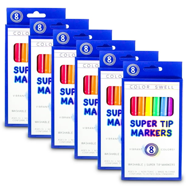 Color Swell Washable Super Tip Markers Bulk 6 Pack, 8 markers per pack