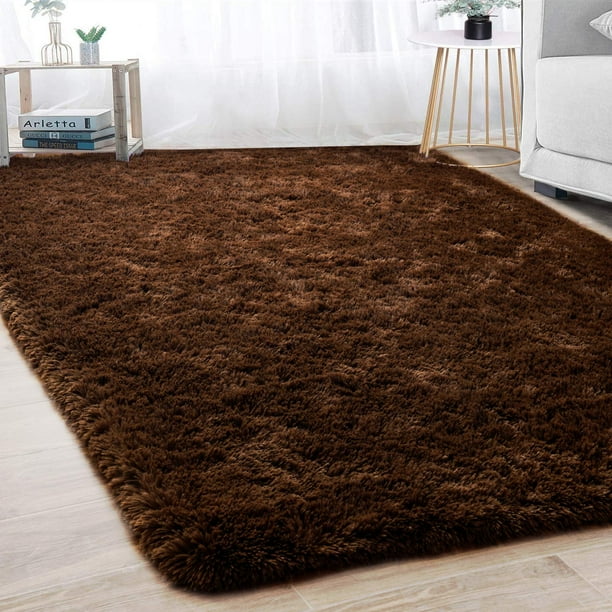 Alfombra Merelax, tamaño grande, peluda, antideslizante, color marrón, 152 x 244 cm