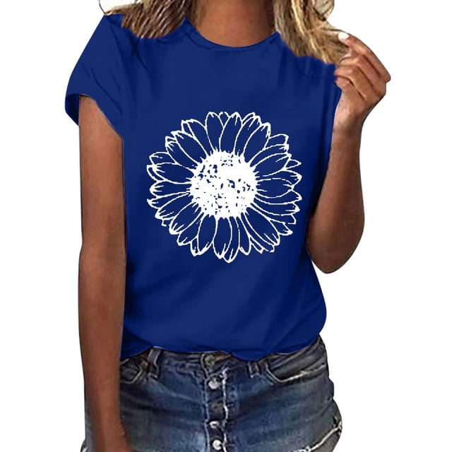 EQWLJWE Hauts pour Femmes, Chemises Mignonnes Grande Taille Col Rond Imprimé Manches Courtes T-Shirt Décontracté Blouse Ample Rabais