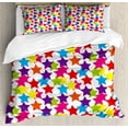 thumbnail image 1 of Modern Duvet Cover Set Queen Size, Little Rainbow Colored Funky Stars Kids Nursery Boys Girls Theme Artistic Print, Decorative 3 Piece Bedding Set with 2 Pillow Shams, Multicolor, by Ambesonne, 1 of 3