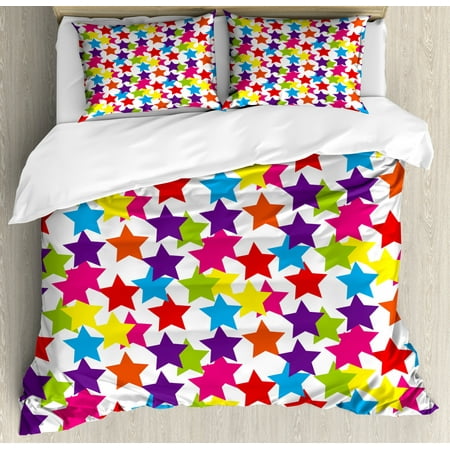 Modern Duvet Cover Set Little Rainbow Colored Funky Stars Kids