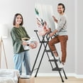 thumbnail image 2 of HBTower 4 Step Ladder with Tool Tray, Folding Step Stool with Wide Anti-Slip Pedal, Sturdy Steel Ladder, Convenient Handrail, Lightweight, Portable Steel Step Stool, Black, 2 of 10