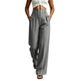 thumbnail image 2 of VEKDONE Dress Pants for Women Dressy Button Zipper Business Work Suit Pants Casual High Waisted Pleated Straight Trousers Solid Color Office Long Pants with Pockets Gray XL, 2 of 6