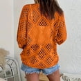 thumbnail image 3 of Women's Bohemian-Inspired Beige Crochet Hollow Out Top with V-Neck, Summer Beach Loose Fit Long Sleeve Crochet Cover Up Sweater, Swimsuit Cover-Up Short Sleeve Top Orange XL, 3 of 6