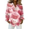 thumbnail image 2 of Dwralegc Womens Plus Valentine Tops Long Sleeve Button Down Blouses Plus Size Loose Heart Print Clothes Plus Casual Holiday Shirts Pink M, 2 of 5
