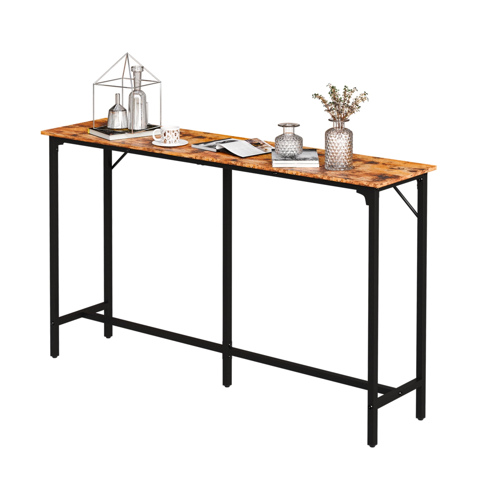 Zimtown 63" Long Counter Height Pub Table with Footrest, Tall Bar Table fro Kitchen, Dining Room, Multifunctional Dining Table Sturdy Metal Frame, Brown