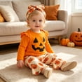 thumbnail image 5 of Baby Girls Long Sleeve Pumpkin Bodysuit Flared Pants and Headband 3 Pcs Set Pumpkin Costume Cosplay Costume Halloween Costumes for Girls Size 0-3 Months, 5 of 9