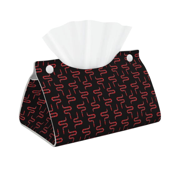 Picia Red Snake Pattern Long Tissue Box Cover,PVC Leather Triangle Holder,Tissue Box Holder with Magnetic Bottom,Facial Paper Organizer Dispenser-7.9"X4.9"X4.5"