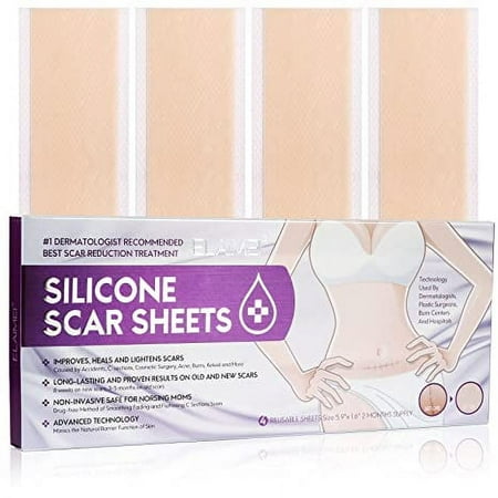 Elaimei Silicone Scar Sticker, Advanced Scar Removal Sticker, Soften and Flatten Scars from Surgery, Injuries, Burns, Caesarean Sections, etc., 5.9" x 1.6", 4Pcs