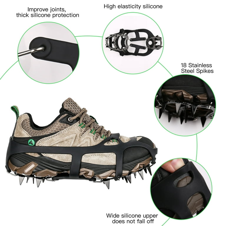 Image 18 Claws Crampons Ice Grip, Snow Traction Cleat for Hiking Camping Fishing, Anti Slip Ice Cleats for Shoes Boots Women Man,M, Size: Medium
