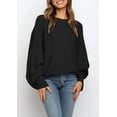 thumbnail image 3 of Women's Oversized Crewneck Sweater Batwing Puff Long Sleeve Cable Slouchy Pullover Jumper Tops, 3 of 4