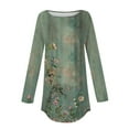 thumbnail image 5 of Women's Shirts Fashion Floral Print Long Blouses Casual Round Neck Loose Shirt Drop Shoulder Tunic Tops Spring Summer Long Sleeved Pullover Top Style 14 3XL, 5 of 5