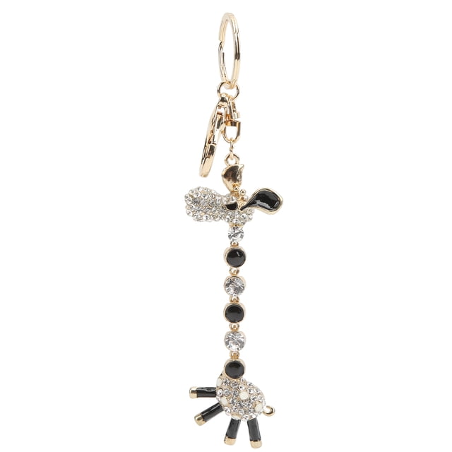 Llaveros estilo jirafa brillo metálico aleación de Zinc diamantes de imitación brillantes llavero decorativo blanco y negro para regalo