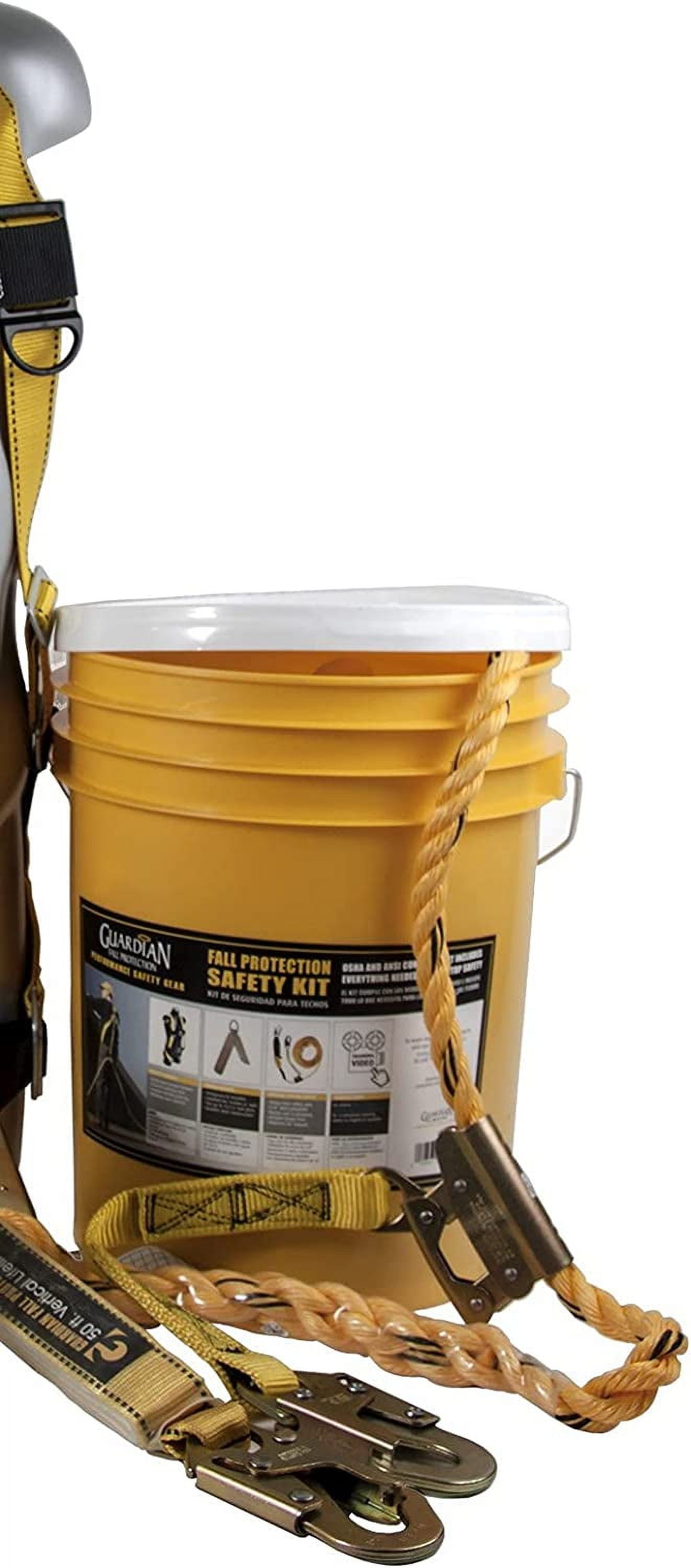 Guardian Fall Protection BOS-T50 Bucket of Safe-Tie - 5 Gallon Bucket, 50  ft. Vertical Lifeline Assembly, 5 Temper Reusable Anchor, Safety Harness Kit