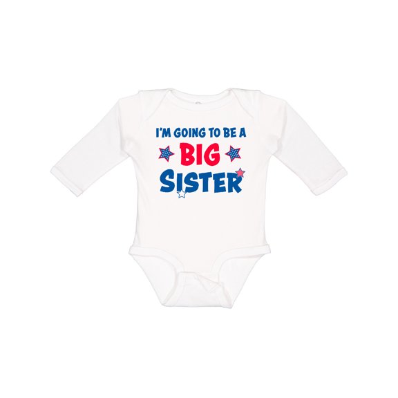 Inktastic July 4th Im Going to be a Big Sister Girls Long Sleeve Baby Bodysuit