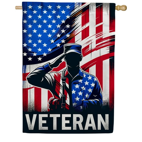 America Forever Veteran Military House Flag, 28x40 inch Double Sided, Armed Forces Soldiers Vets, USA Soldier and Heroes, Patriotic Veterans Day Thank You Banner, Yard Flags for Outdoor