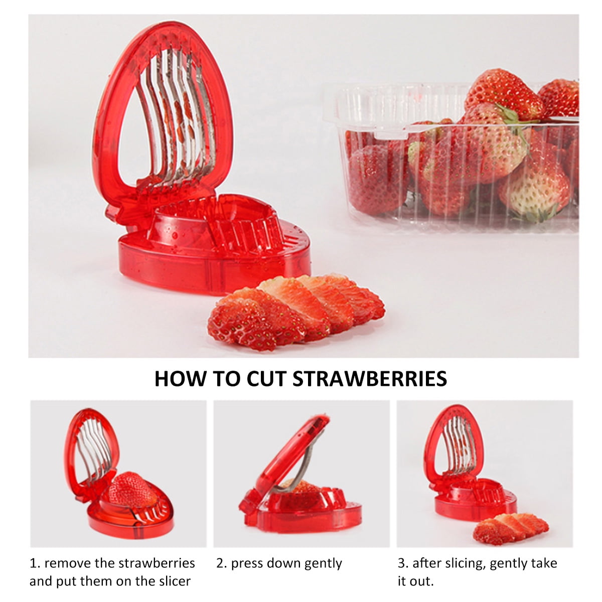 Happon Strawberry Slicer Kitchen Gadget, Strawberry Cutter Slicer Stainless  Steel Blade Cutter Slicer Craft Fruit Tools (2 Pcs) 