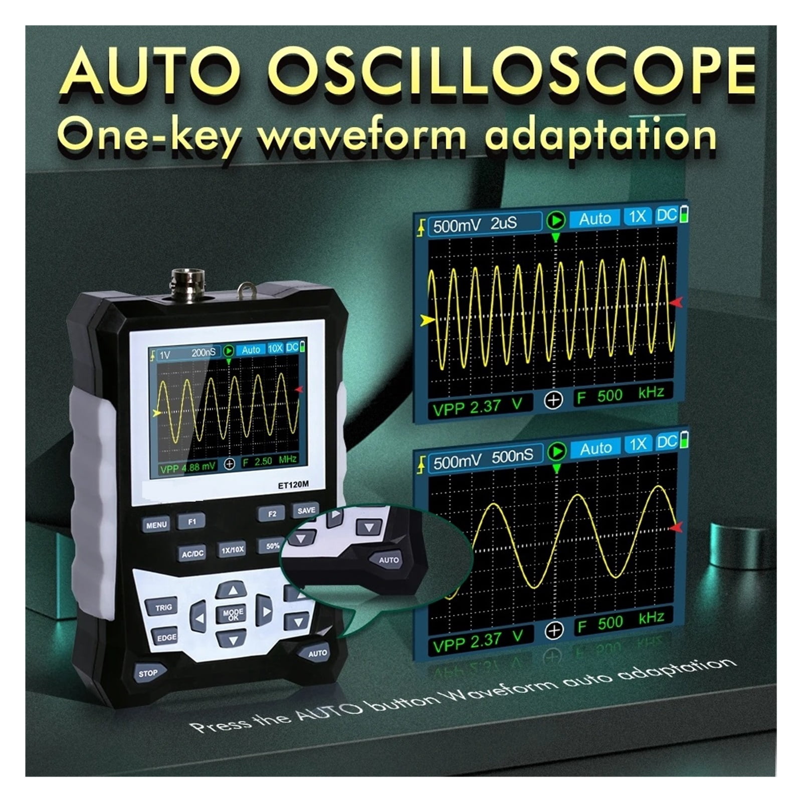ET120M 500MS/s 120MHz Digital Oscilloscope Laboratory Electrical Repair Auto Handheld Portable Oscilloscope ,Professional Designed