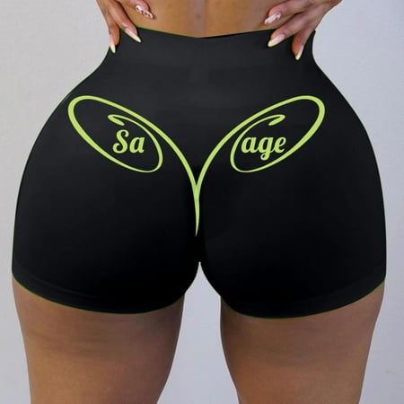 

Finelylove Maternity Yoga Shorts Yoga Shorts Gym High Waist Rise Printed Black L