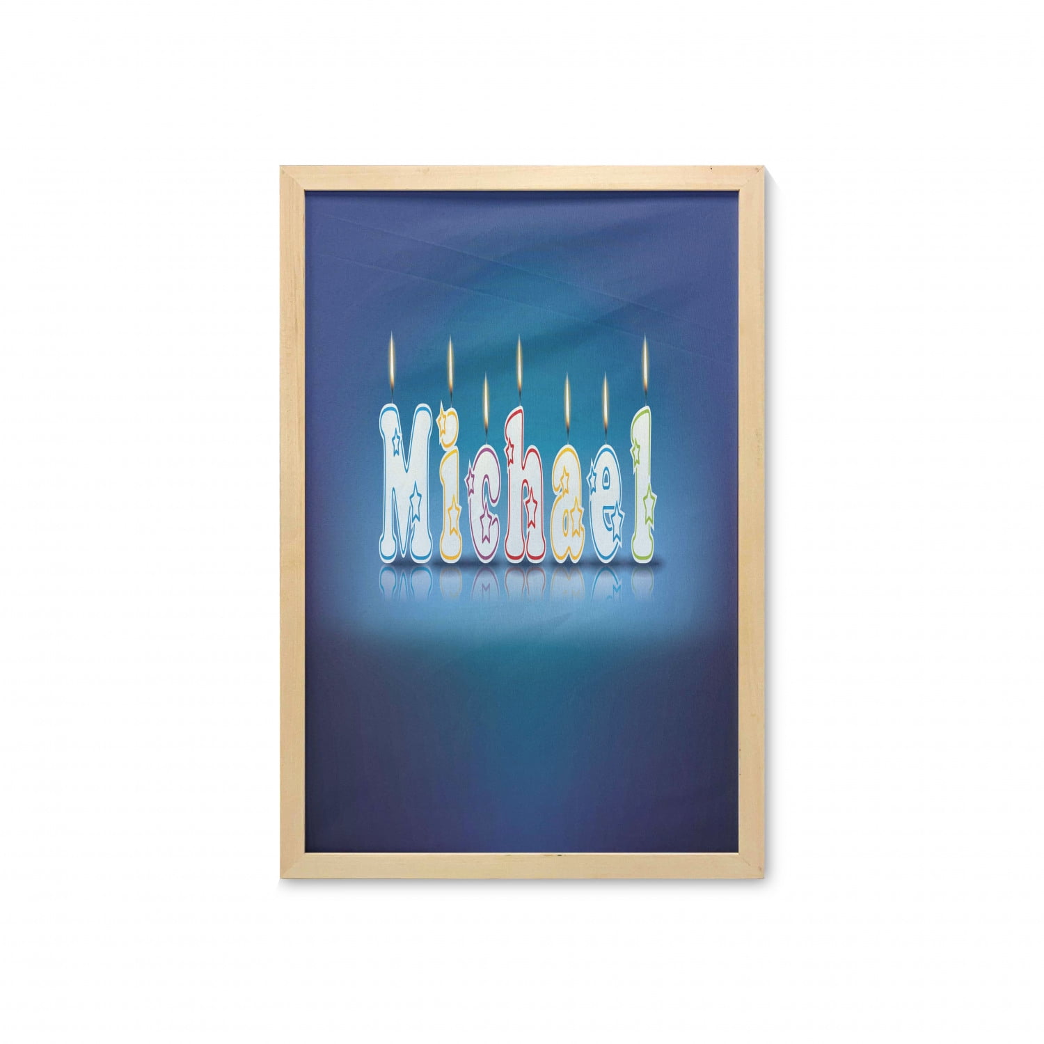 Michael Wall Art With Frame Boys Name Letter Design For Delicious Birthday Party Cake Printed Fabric Poster For Bathroom Living Room Dorms 23 X 35 Blue And Multicolor By Ambesonne Walmart Com