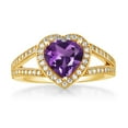 thumbnail image 2 of Gem Stone King 18K Yellow Gold Plated Silver Purple Amethyst and White Moissanite Ring for Women (2.31 Cttw, Gemstone February Birthstone, Heart Shape 8MM, Available in Size 5,6,7,8,9), 2 of 4