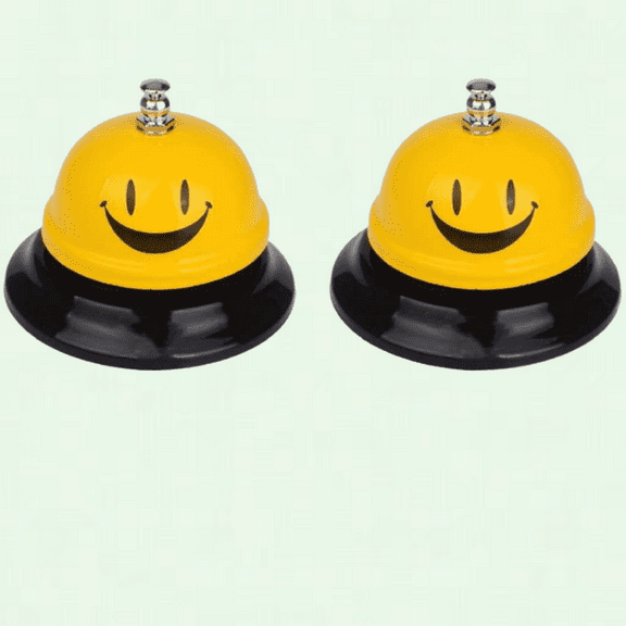 Stainless Steel Desktop Call Bell Set, 3.4" Diameter, Loud Ringing, Anti-slip Base, 3 Patterns (Smile)