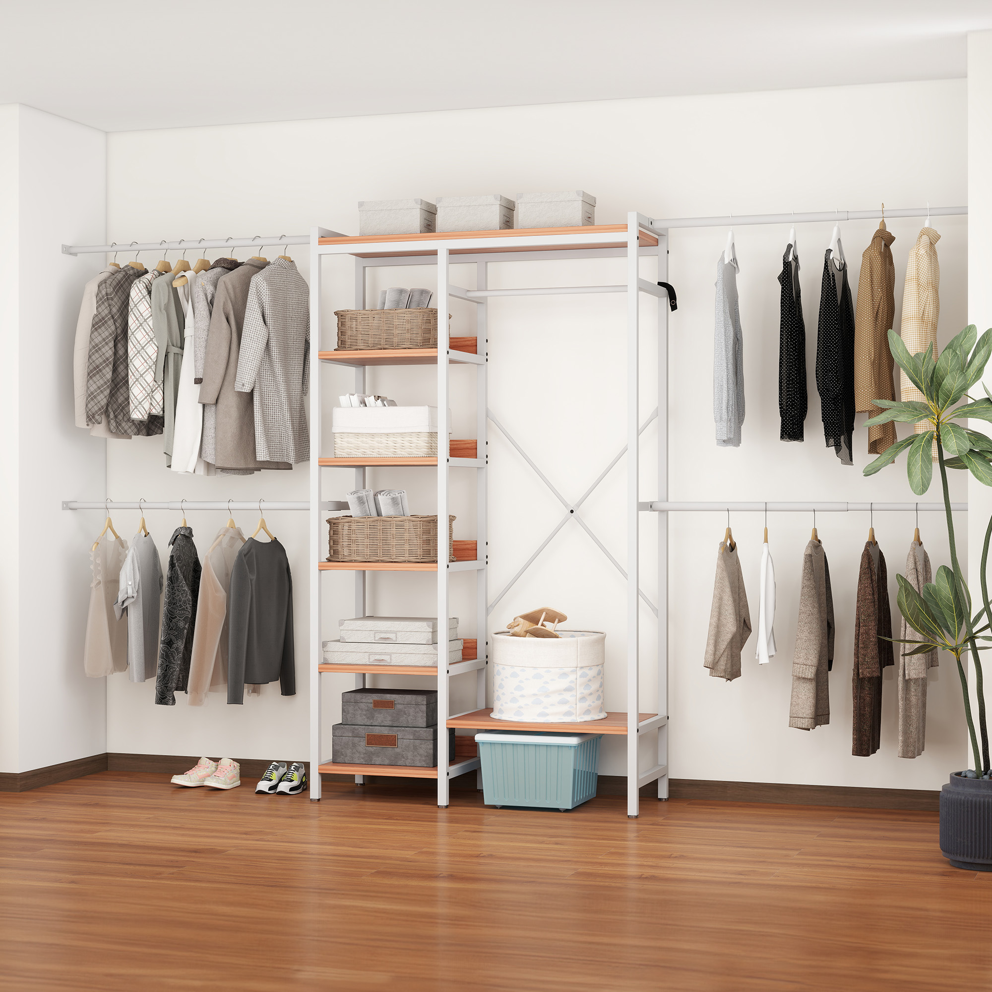 Uforic 7-Tier Heavy Duty Garment Rack,Walk In Clothes Rack,Closet Organizer System - White