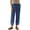 # Dark blue, variant on TEMOFON Linen Pants for Women Capri Summer Lounge Tapered Leg with Pockets Elastic Waistband Comfy Lace Trim Cotton Brown Clothes 2XL