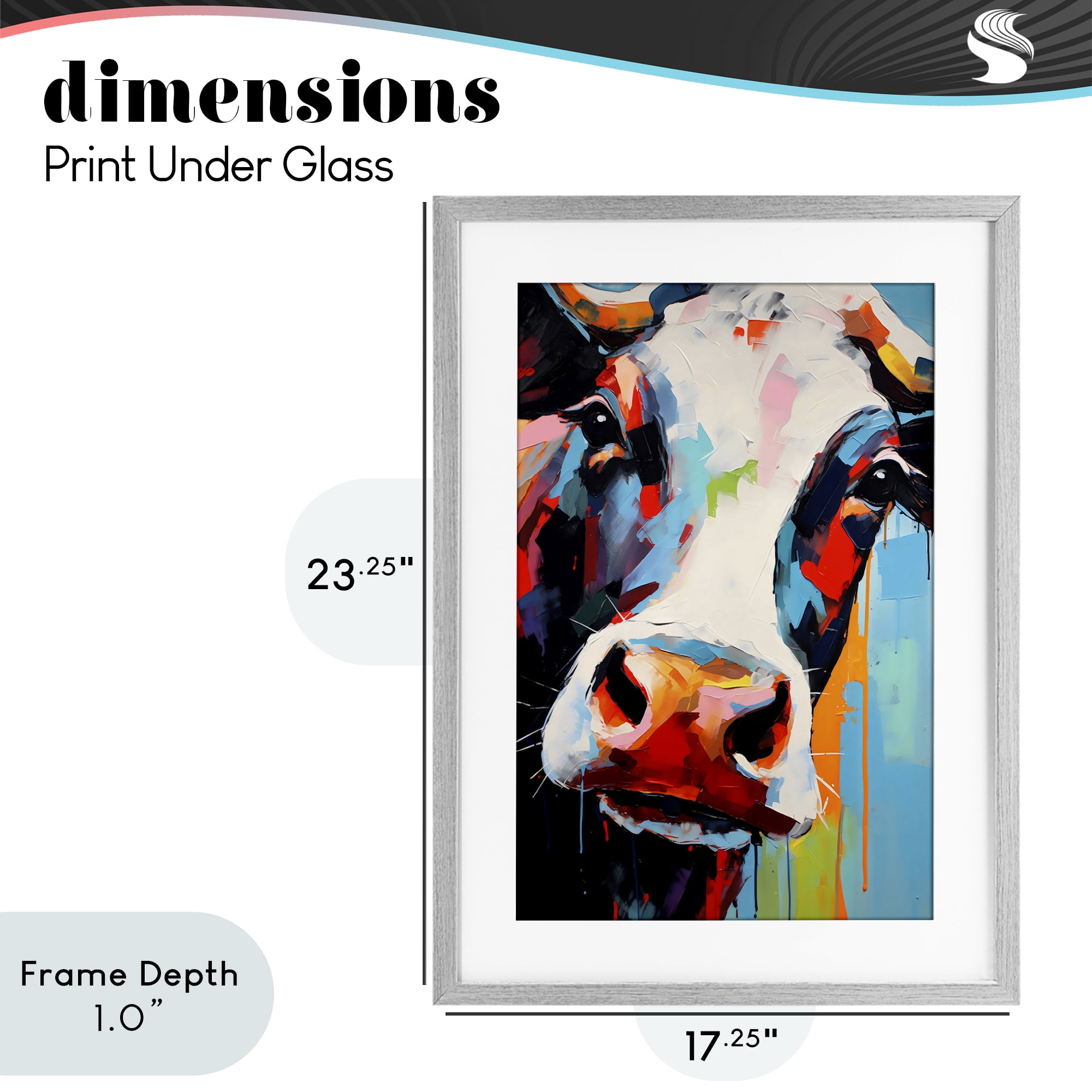 Stupell Industries Cow Of Many Colors Gray Framed Print Under Glass, design by Creative Studio