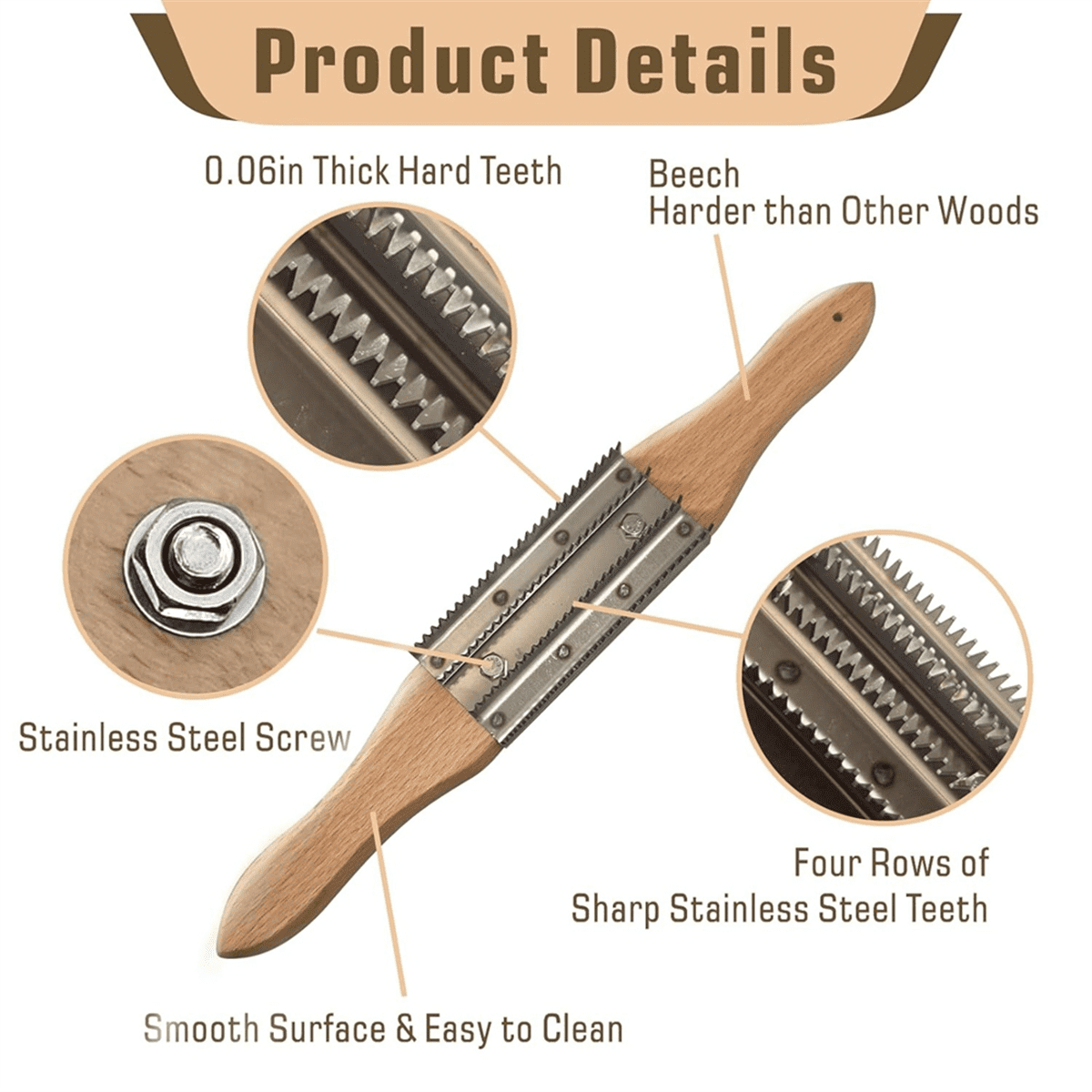 Buffing Wheel Rake Cleaning Tool - Beech Wood Handle With 4 Rows Metal Teeth For Polishing Wheels