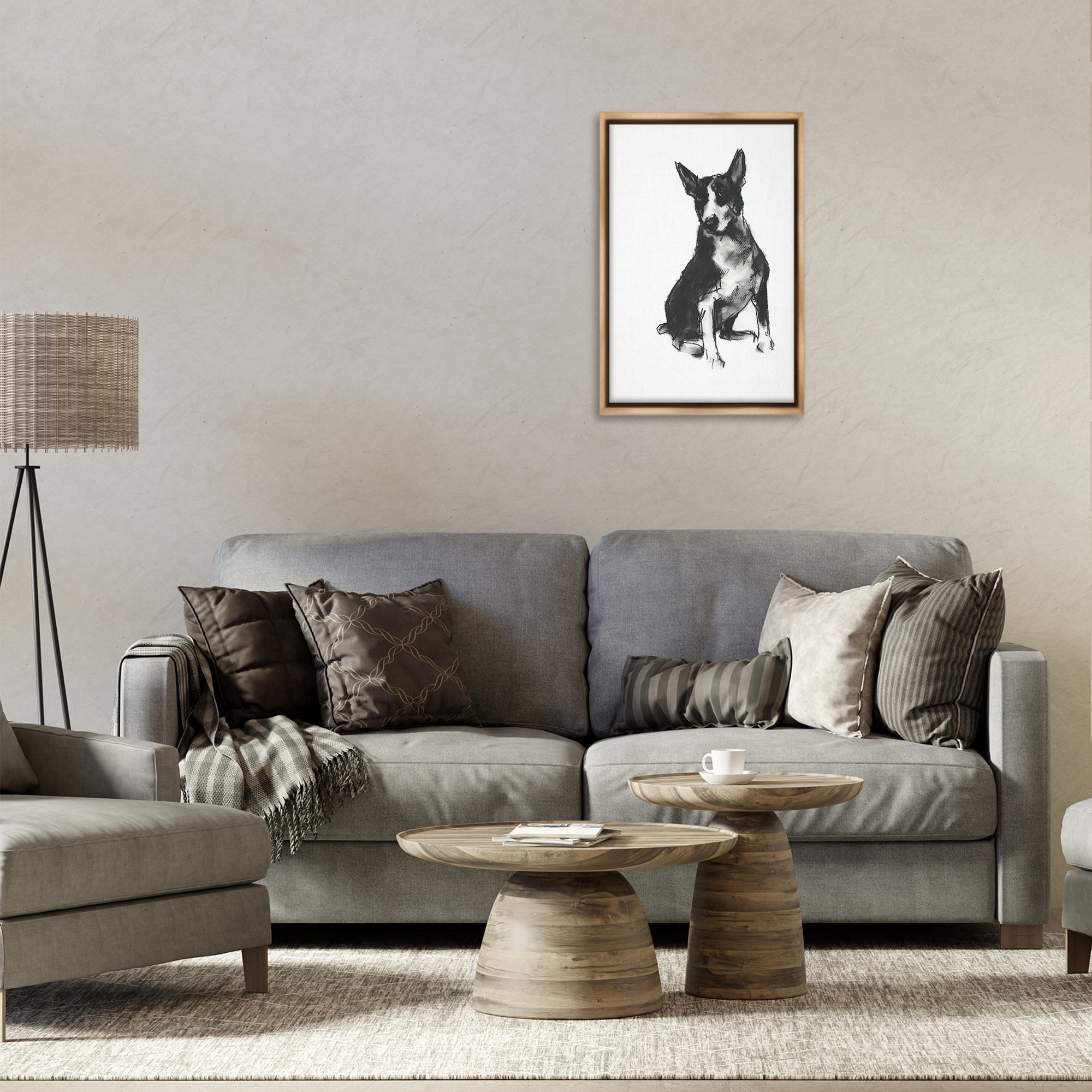 Stupell Industries Charcoal Dog Drawing Animals & Insects Drawing Brown Floater Framed Canvas Art Print Wall Art, 17 x 25